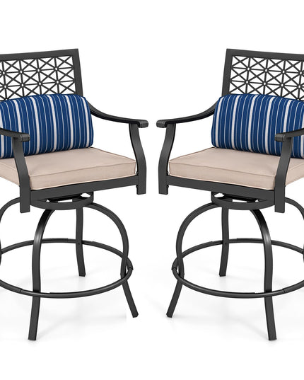 Giantex Outdoor Bar Stools, Metal Patio Bar Chairs with Cushion & Lumbar Pillow