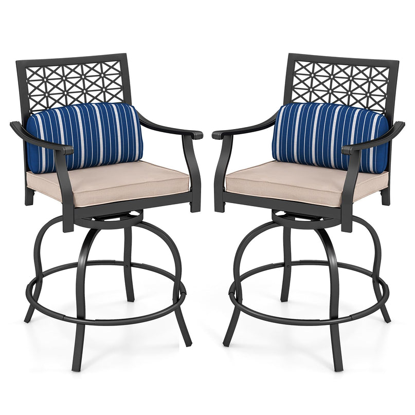 Giantex Outdoor Bar Stools, Metal Patio Bar Chairs with Cushion & Lumbar Pillow