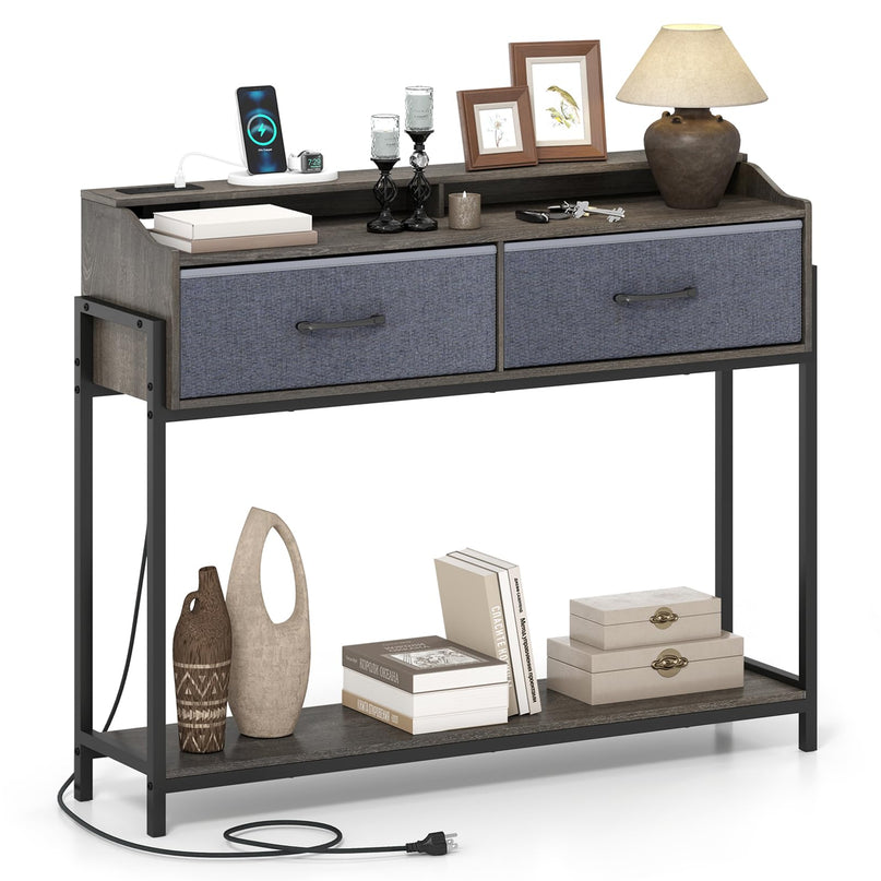 GIANTEX Console Table with Charging Station 43" Narrow Entryway Table