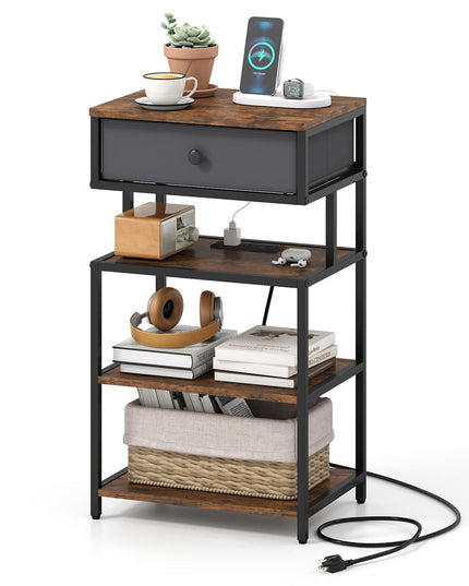 Giantex End Table with Charging Station | 28'' Tall Bedside Night Stand w/USB & Type-C Port (1/2)