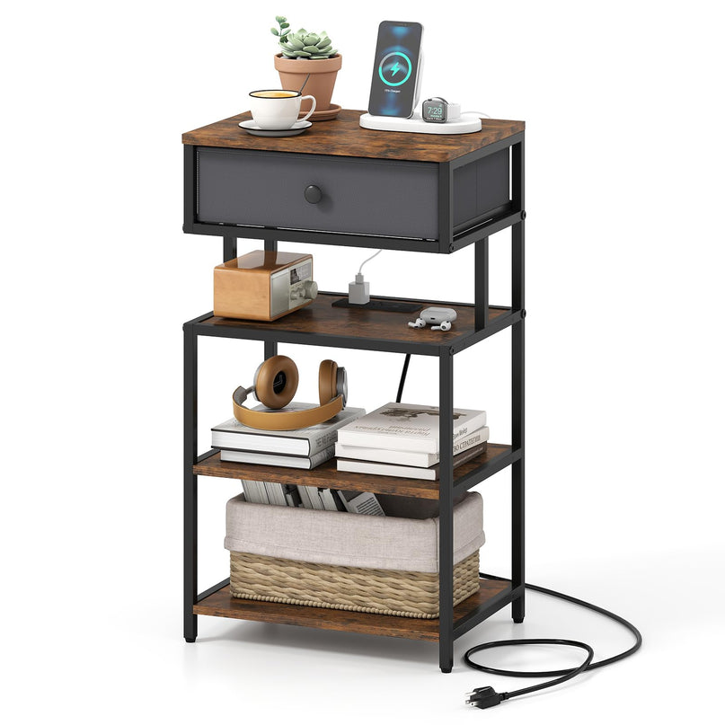 Giantex End Table with Charging Station | 28'' Tall Bedside Night Stand w/USB & Type-C Port (1/2)