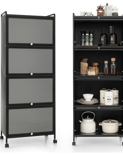 Giantex 5-Tier Kitchen Storage Cabinet, Mobile Microwave Stand with Flip-up PC Doors