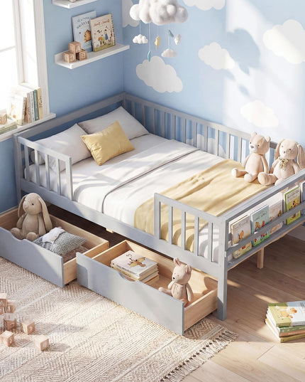 Lit simple pour enfants Giantex avec barrières de sécurité et étagère latérale