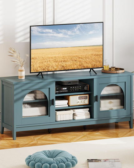 Giantex Farmhouse TV Stand for TVs up to 65" Modern Vintage Entertainment Center(Arched Glass)