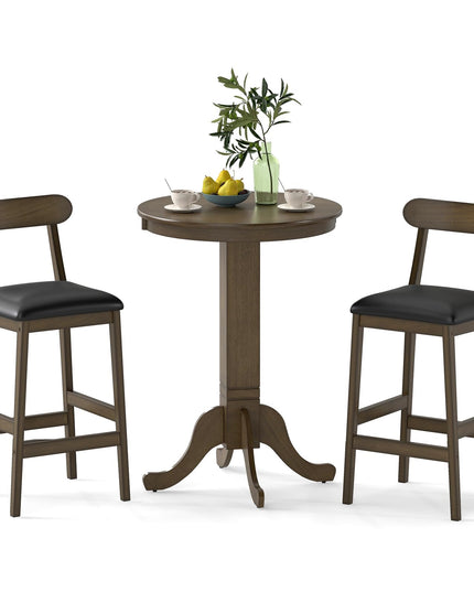 Giantex Ensemble Table de Bar 3 Pièces en Bois pour 2, Tables de Bistrot Rondes et 2 Chaises de Salle à Manger