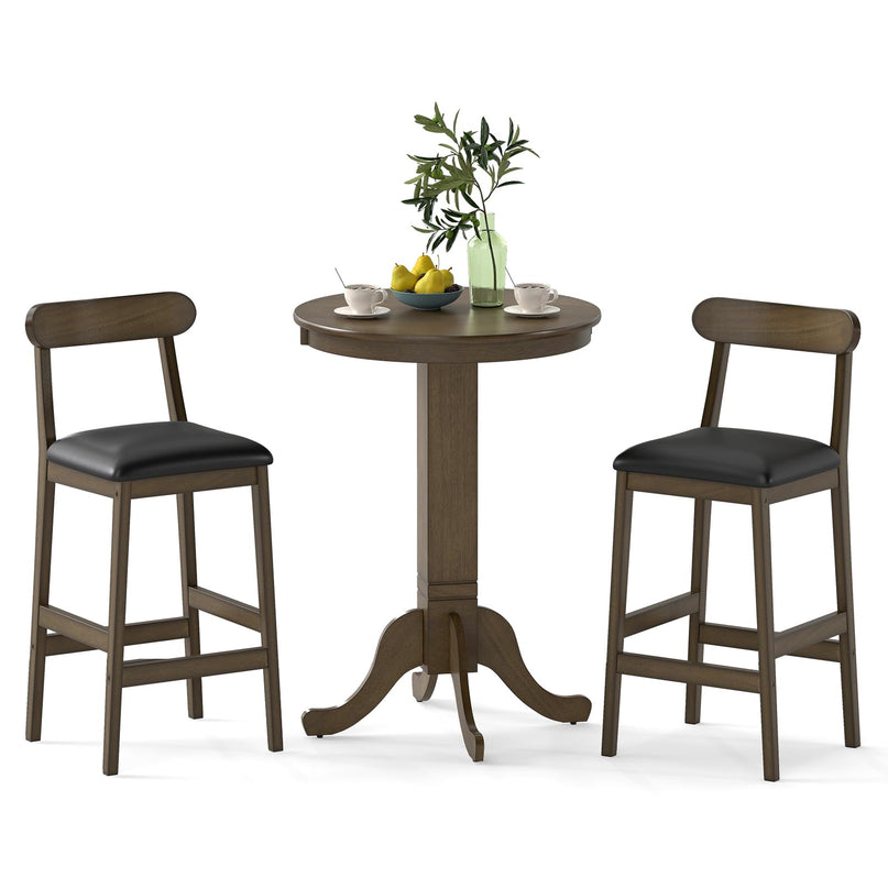 Giantex Ensemble Table de Bar 3 Pièces en Bois pour 2, Tables de Bistrot Rondes et 2 Chaises de Salle à Manger