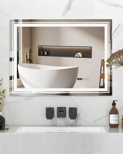 LED Bathroom Mirror, Lighted Beveled Edge Vanity Mirror Wall Mounted