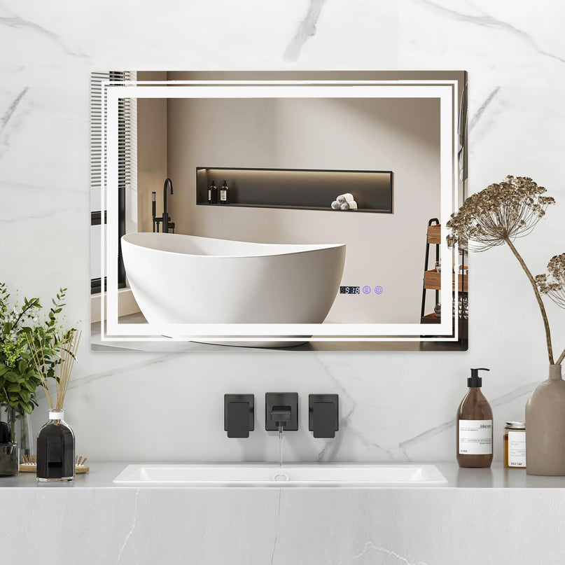 LED Bathroom Mirror, Lighted Beveled Edge Vanity Mirror Wall Mounted
