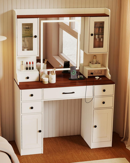 CHARMAID Coiffeuse avec Miroir Lumineux et Station de Charge