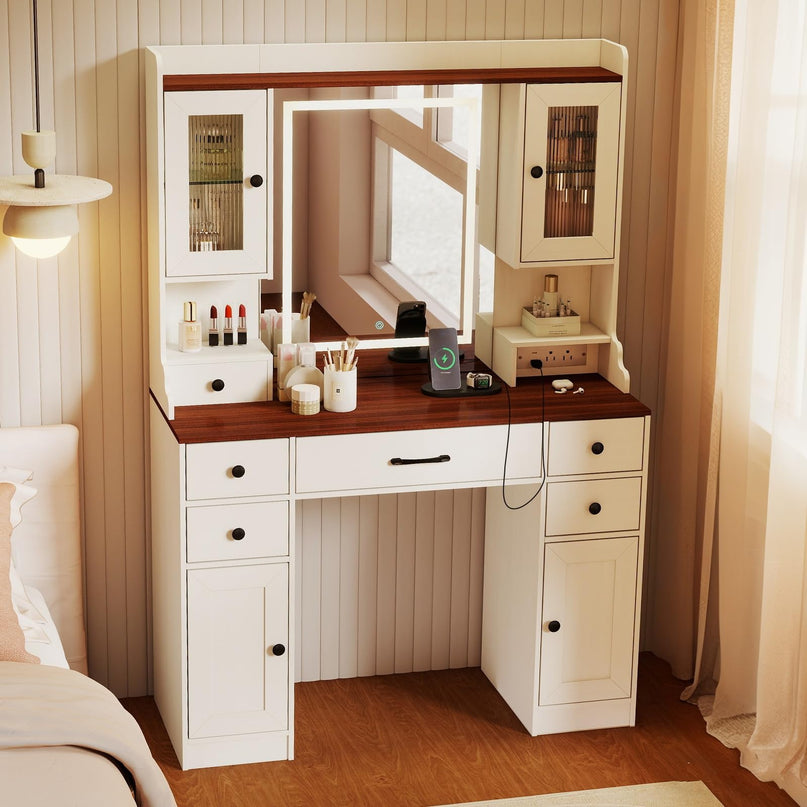 CHARMAID Coiffeuse avec Miroir Lumineux et Station de Charge