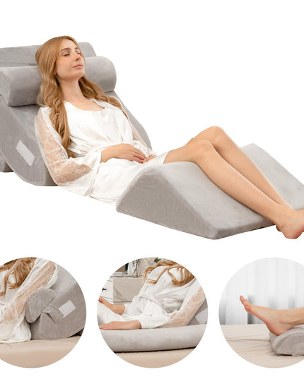 Giantex 4PCS Orthopedic Bed Wedge Pillow Set, Post Surgery Memory Foam Pillows for Sleeping(Grey)