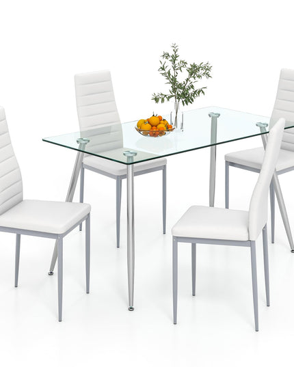 Giantex Dining Table Set for 4, Kitchen Table Chairs Set with 51” Rectangle Glass Dining Table