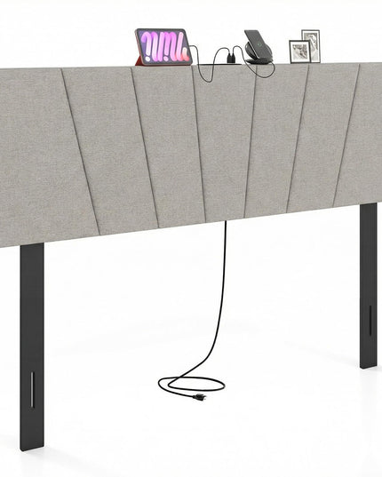 Giantex Headboard with Charging Station Queen/Full Size（Vertical Channel Tufting with Charging）