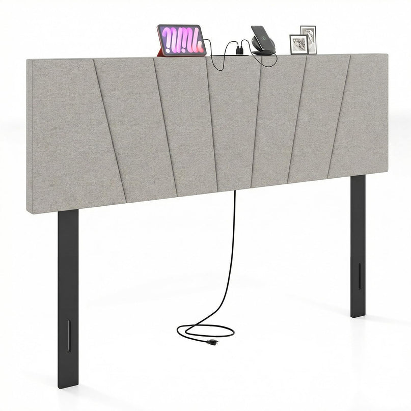 Tête de lit Giantex avec station de charge Grand lit/lit double (capitonnage vertical avec fonction de charge)