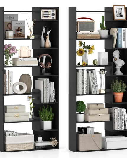 Giantex 6-Tier Bookshelf Wooden Bookcase with Staggered Shelves