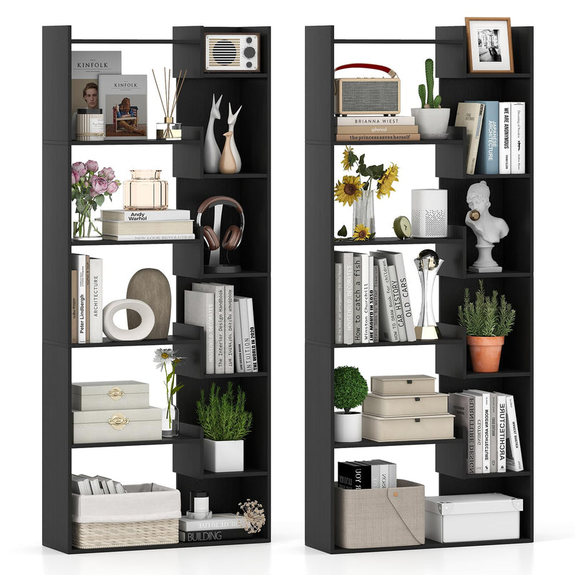 Giantex 6-Tier Bookshelf Wooden Bookcase with Staggered Shelves