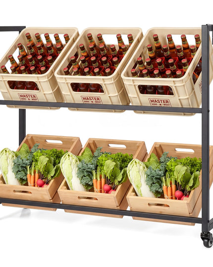 Giantex 2-Tier Drink Crate Rack with 4 Universal Wheels