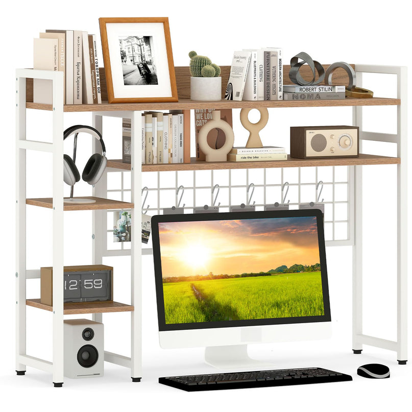 Giantex Desktop Bookshelf with 6 Movable Hooks for Home Office Dorm