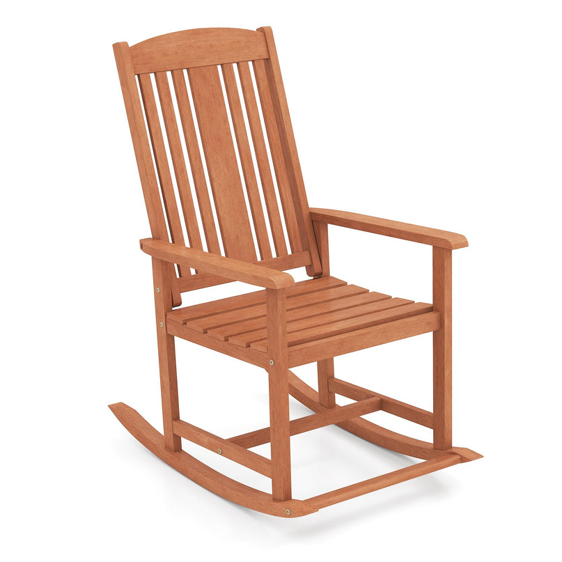 Giantex Solid Wood High Back Rocker with Slatted Sea Outdoor Rocking Chair
