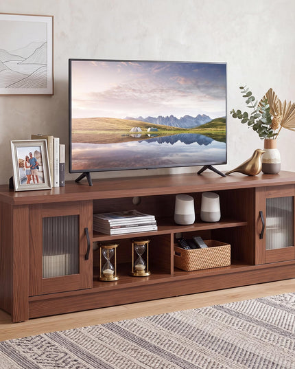 GIANTEX 63" Wooden Farmhouse TV Stand with 2 Fluted Doors