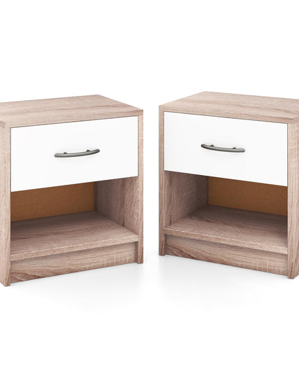 Giantex Night Stand Set of 1/2 with Drawer, Wood  End Table with Open Storage Shelf for Bedroom
