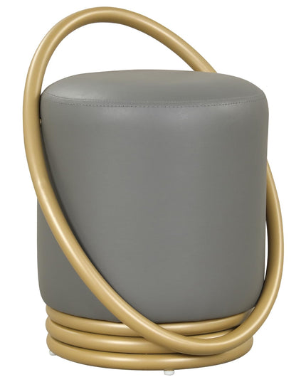 Giantex Modern Round Upholstered Vanity Stool with Gold Halo Metal Accent