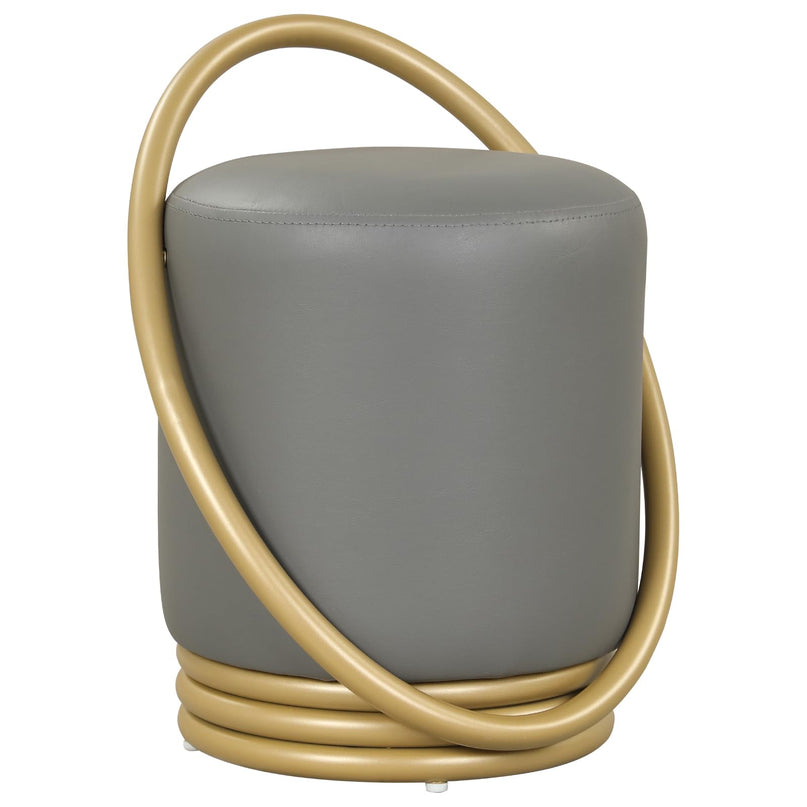 Giantex Modern Round Upholstered Vanity Stool with Gold Halo Metal Accent