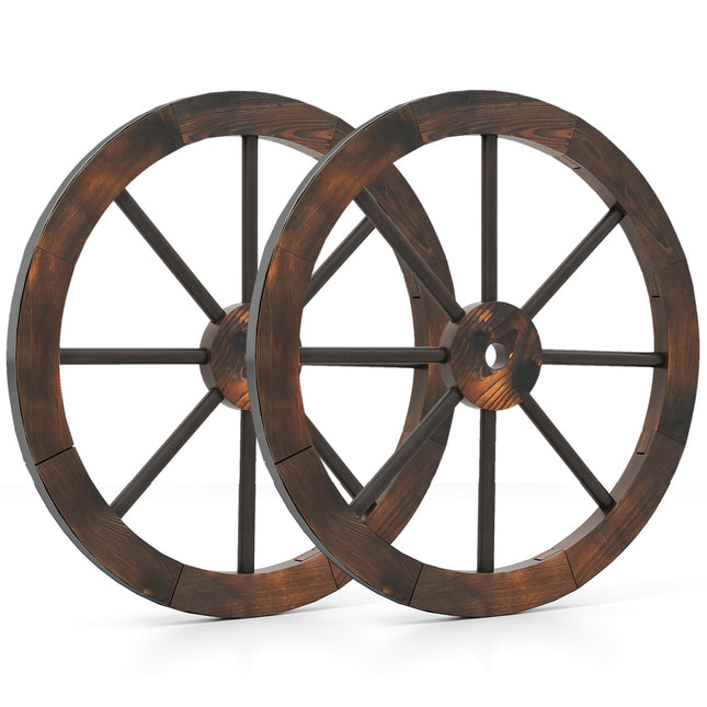 Giantex 24 Inch Set of 2/4 Decorative Wooden Wagon Wheel Carbonized Solid Fir Wood