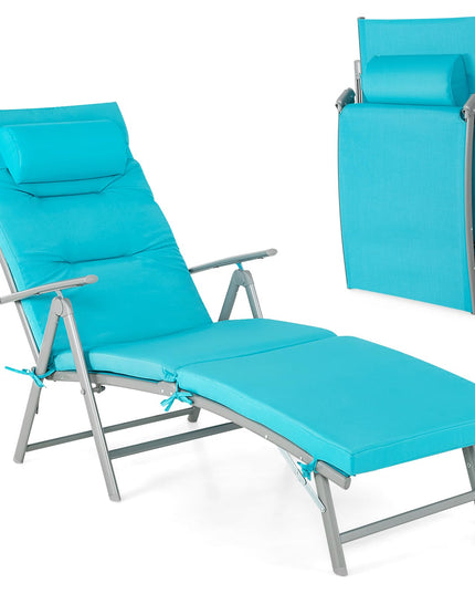 Giantex Folding Chaise Lounge Chair - Outdoor Reclining Chair with Removable Seat Cushion, Headrest Pillow
