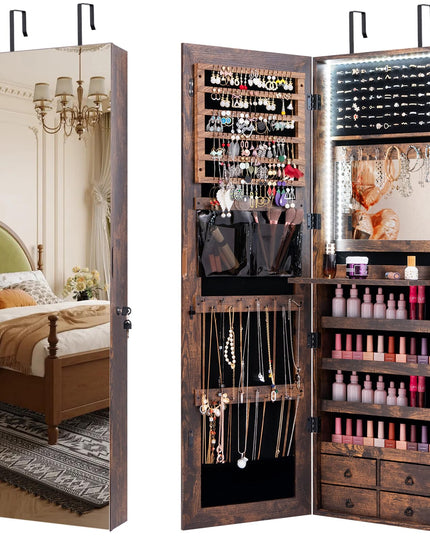 CHARMAID LED Strip Jewelry Armoire with 47.2" H Full Length Mirror