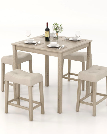 Giantex Dining Table Set for 4, 5-Piece Bar Table Set with 35”x35 Square Table, 18”x11 Padded Stools