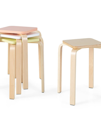 Stackable Wooden Stools Set of 4, Portable 18-Inch Height Backless School Stools