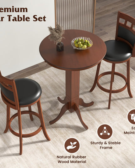 Giantex 3-Piece Bar Table and Chairs Set, Dining Table Set with 2 Swiveling Bar Stools