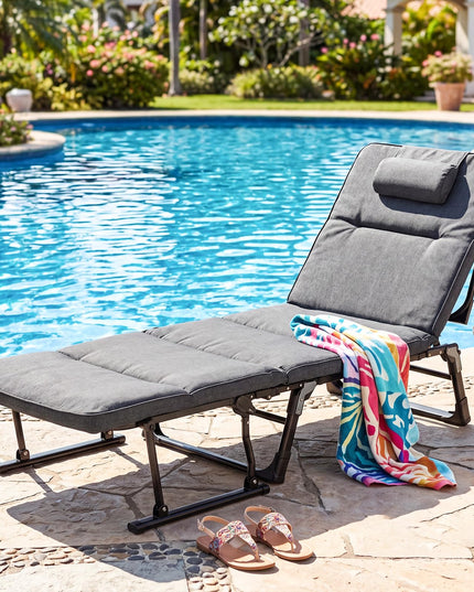 Giantex Folding Patio Lounge Chair with 6-Level Adjustable Backrest
