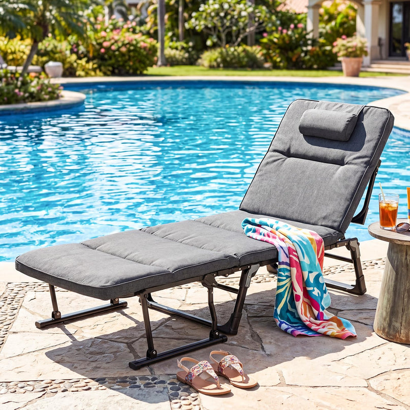 Chaise longue pliante Giantex pour patio avec dossier réglable sur 6 niveaux