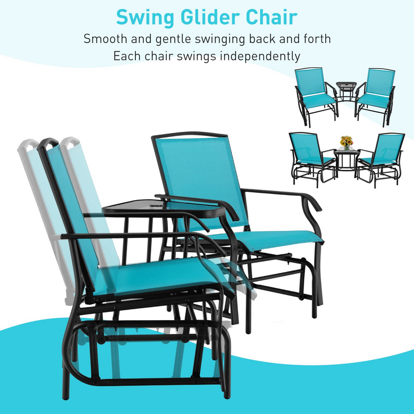 Chaises planeur d'extérieur Giantex avec table et trou pour parasol