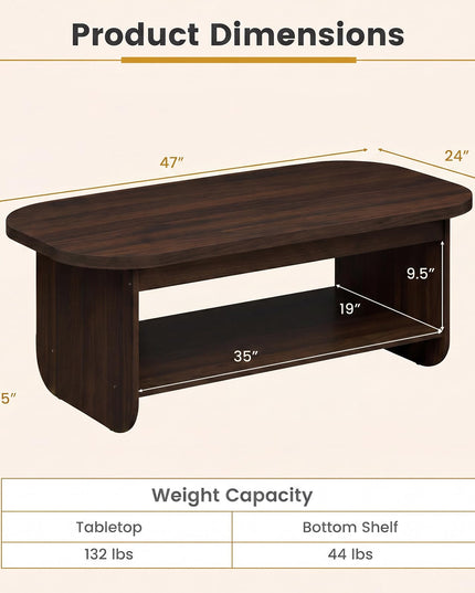 Giantex Oval Coffee Table 47" Mid Century Modern Center Table