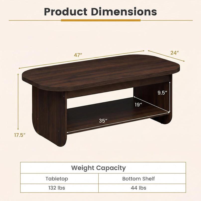 Giantex Oval Coffee Table 47" Mid Century Modern Center Table