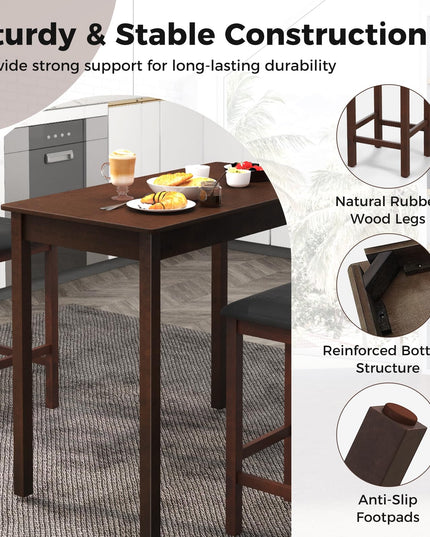 Giantex Dining Table Set for 2, Counter Height Dining Table Set with 2 Bar Stools, Wood Legs, Dinette Table Set