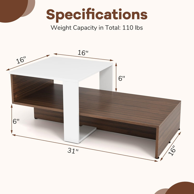 Giantex 2 Tier Coffee Table with Storage for Living Room Reception Room