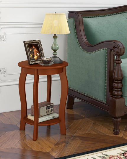 Giantex 2-Tier Round End Table, Narrow Tiered Telephone Table with Storage Shelf, Solid Wood Legs