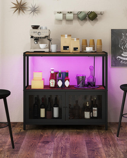 Giantex Wine Cabinet with LED Lights | Industrial Buffet Sideboard w/Charging Station