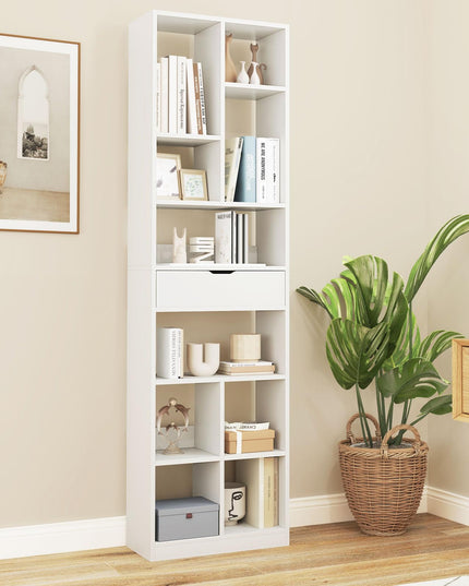 Giantex 71" Bookcase with Drawer with 10 Open Cubes