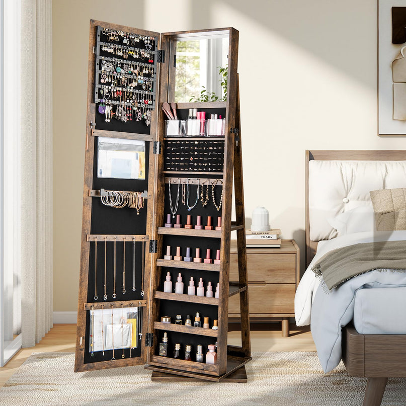 CHARMAID 360° Swivel Jewelry Armoire with Full Length Mirror
