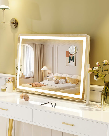 CHARMAID Vanity Mirror with Lights - 32'' x 22'' Large Lighted Vanity Makeup Mirror with 10X Magnify Mirror