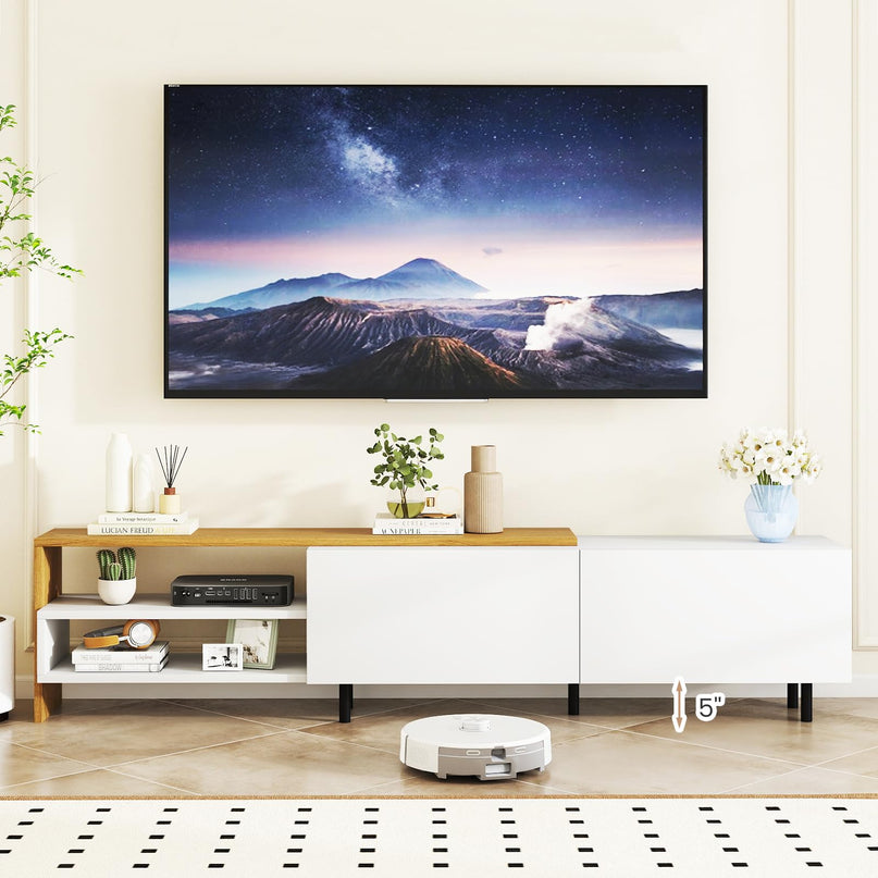Meuble TV Giantex pour téléviseurs jusqu'à 80 pouces | Meuble de divertissement blanc avec rangements