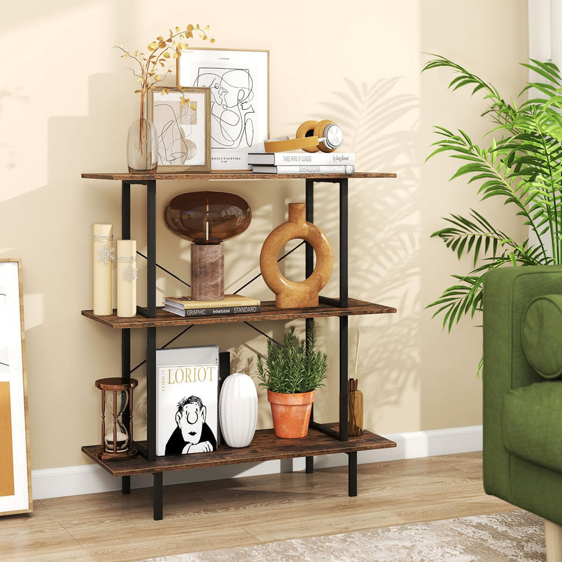 GIANTEX 3-Tier Bookshelf Industrial Bookcase with Open Shelves