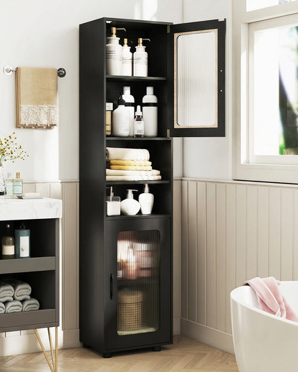 Giantex 67" Tall Narrow Freestanding Bathroom Storage Cabinet with 2 Fluted Doors