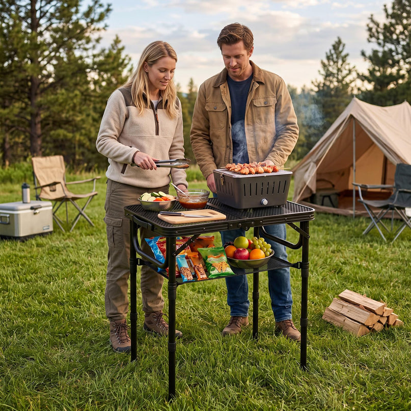 Giantex 2 FT Folding Camping Table Max 28" w/ 3 Adjustable Heights