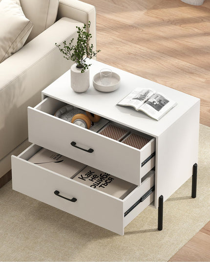 Table de chevet moderne Giantex à 2 tiroirs avec pieds et poignées en métal, kits anti-basculement